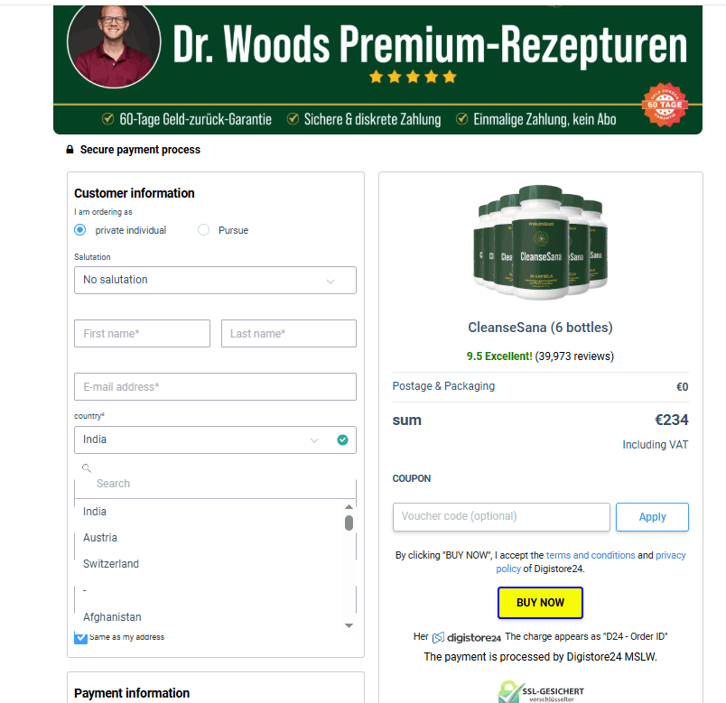CleanseSana   order page